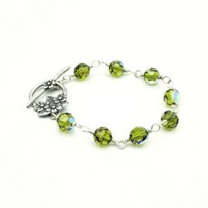 Austrian Crystal Olive Green Handcrafted Wire Wrapped Bracelet